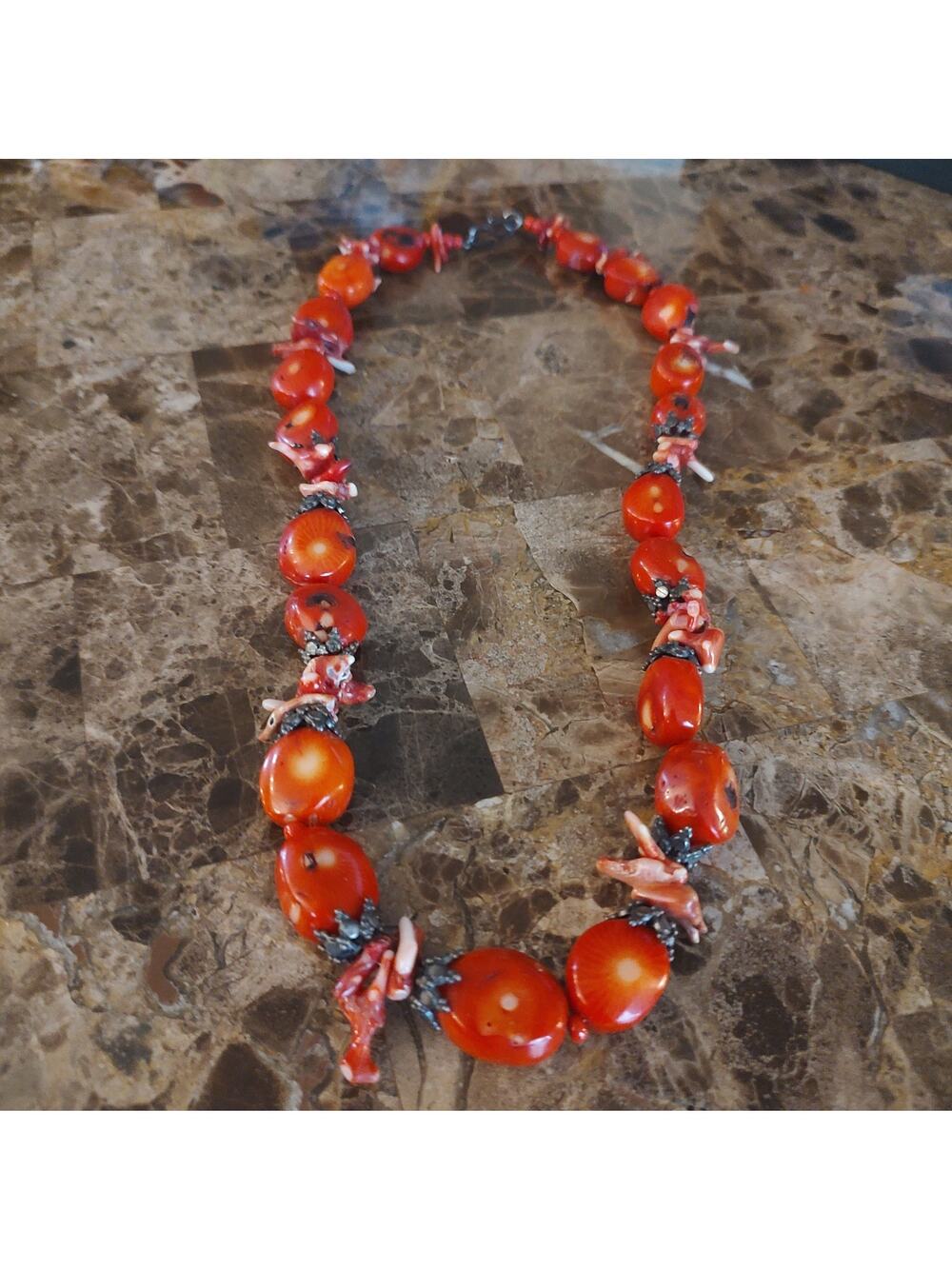 Vintage Red Coral Beaded Necklace 20 Inches Long